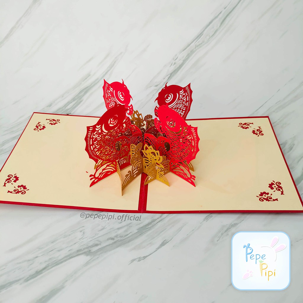 Pop Up Card Nian Nian You Yu 3D Kartu Ucapan Imlek Sincia CNY Chinese New Year Greeting Card