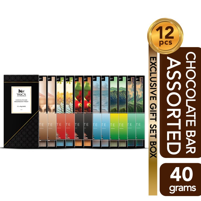 

WOCA ASSORTED PREMIUM CHOCOLATE BAR 12X40 GRAM WITH EXCLUSIVE GIFT BOX