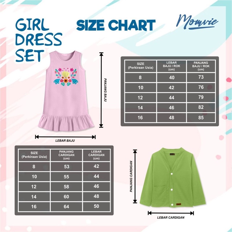 GIRL DRESS SET CARDIGAN by MOMVIE ANAK USIA 8TH-16TH by Paddlekids