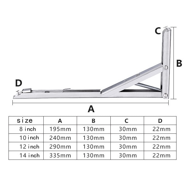 Siku Meja Lipat Rak 2PCS - Fold Bracket Dinding Stainless steel Kuat