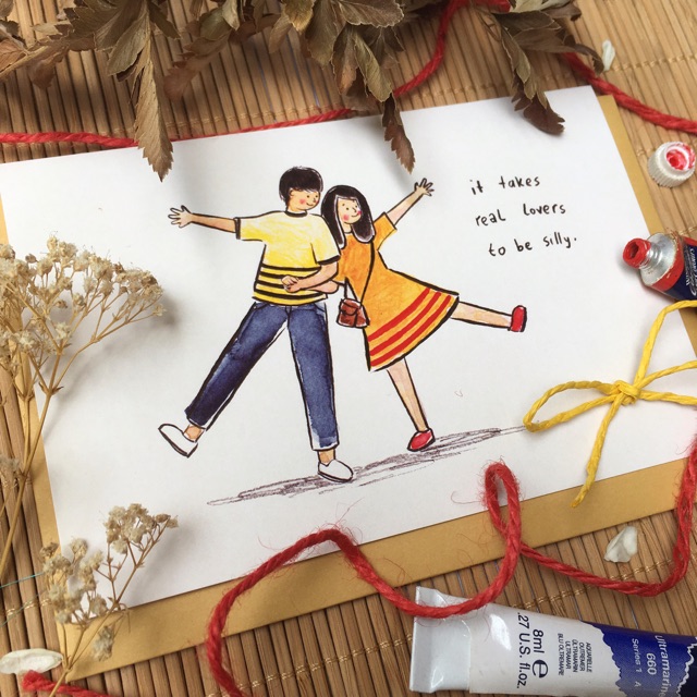 

Kartu ucapan watercolor lucu - silly couple by Mentol Art