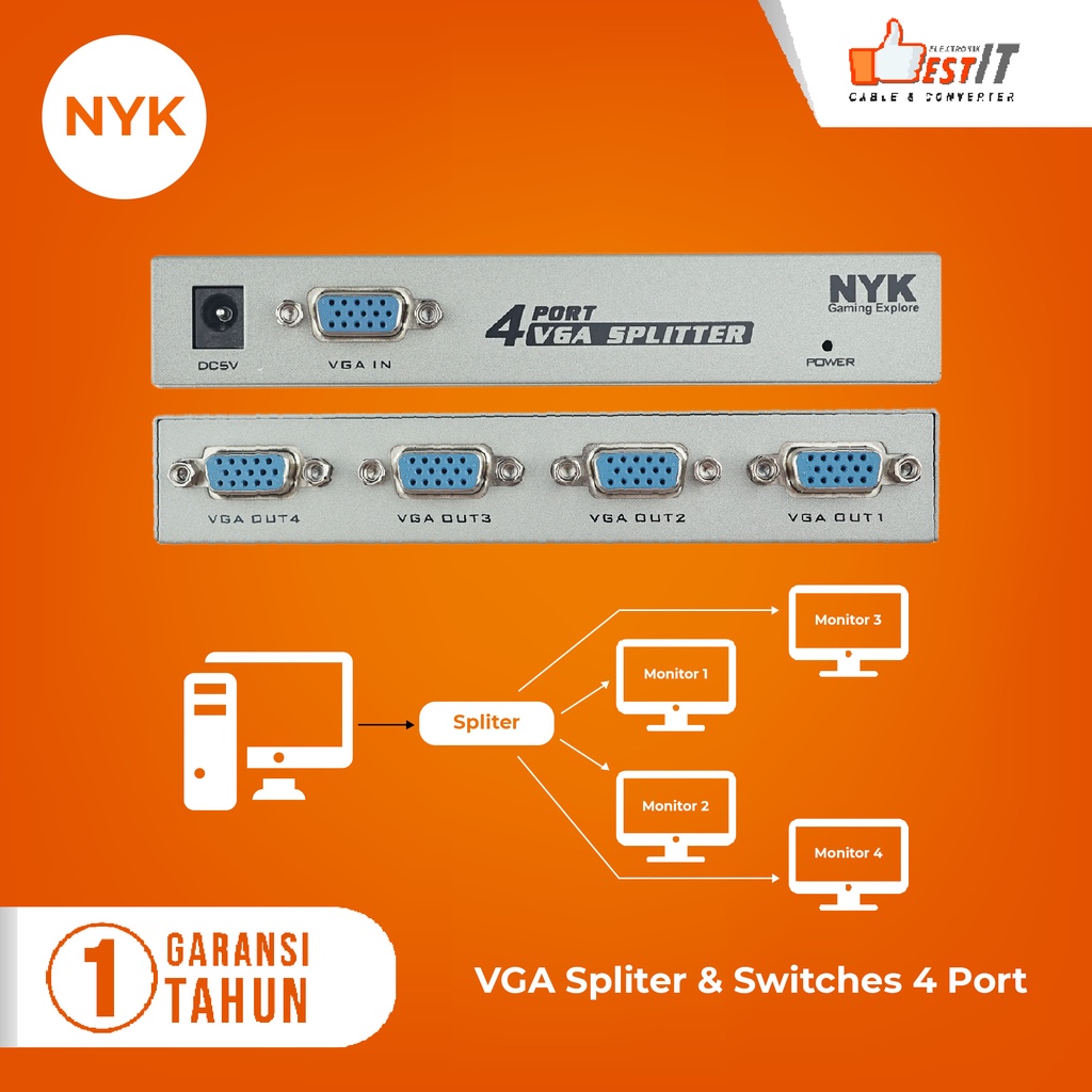 VGA Splitter 1-4 Port 150Mhz NYK High Quality