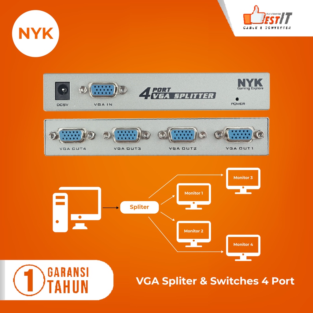 VGA Splitter 1-4 Port 150Mhz NYK High Quality