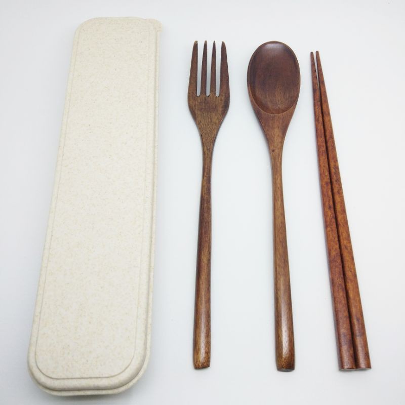 Set Premium Sendok Garpu Sumpit Kayu Sujeo Korea Dengan Kotak Sendok Travel