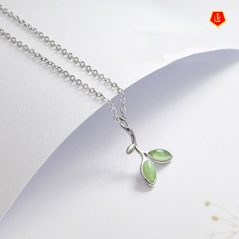 [Ready Stock]Silver Budding Green Opal Stud Earrings Bracelet Ring Suit