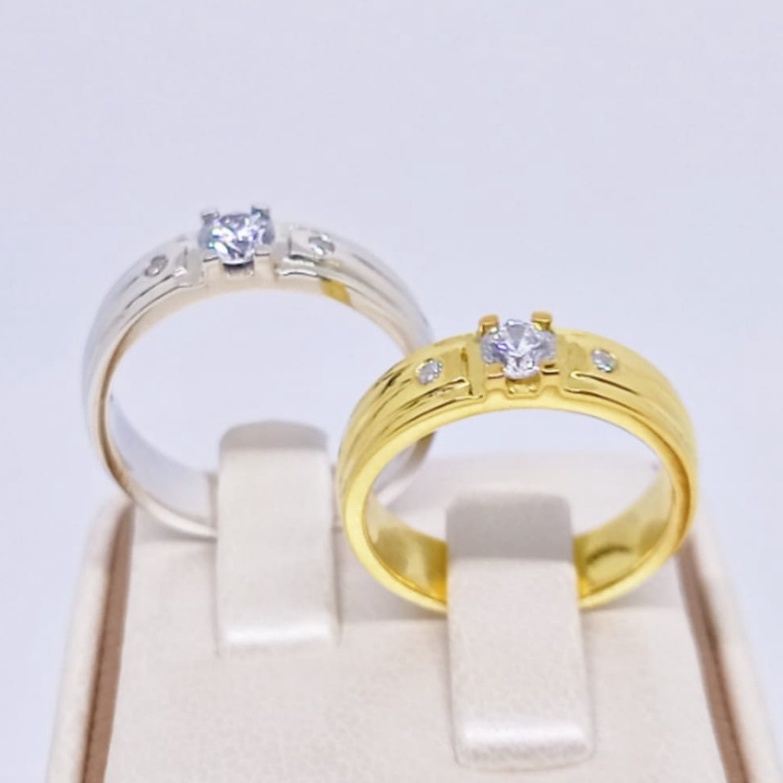 Cincin Nikah Couple Emas Kuning 12K Platinum 2.4K Asli Gratis Ukir Nama A213