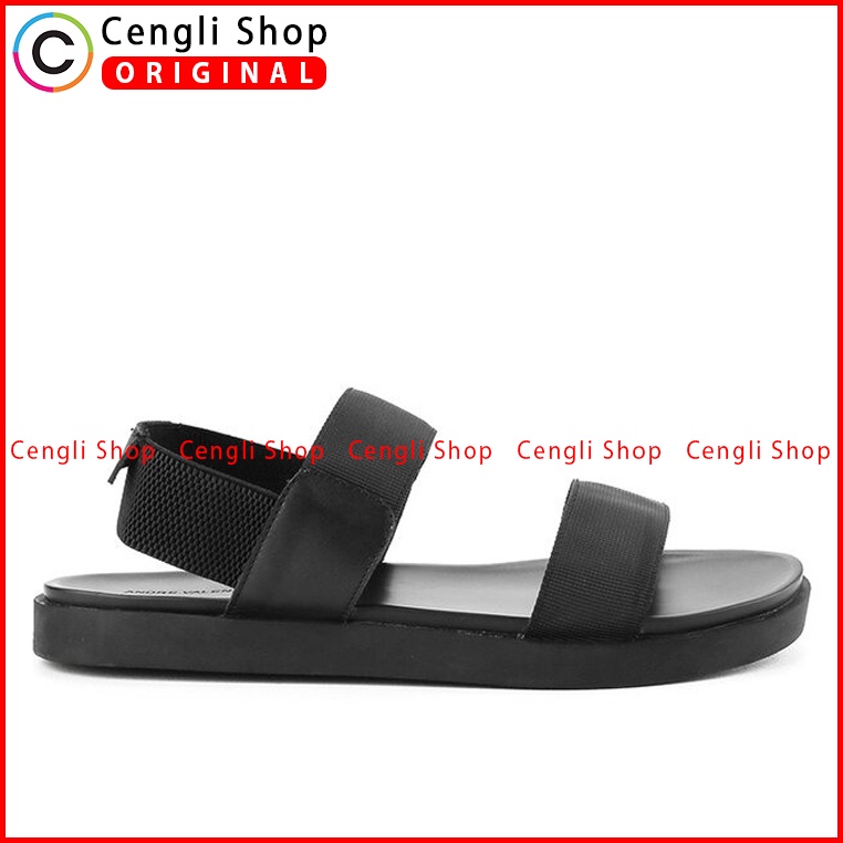 SANDAL SLIDE KULIT ANDRE VALENTINO PRIA ORIGINAL SLINGBACK HITAM AVM22