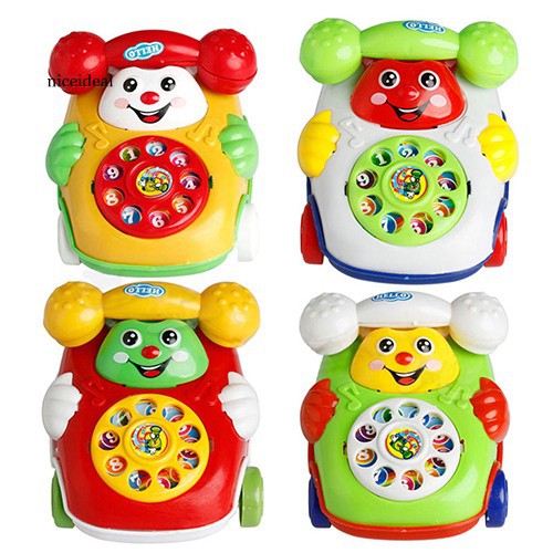 Mainan Telepon Motif Wajah Tersenyum Model Tarik Dengan Musik For baby Berkualitas Tinggi Berdering