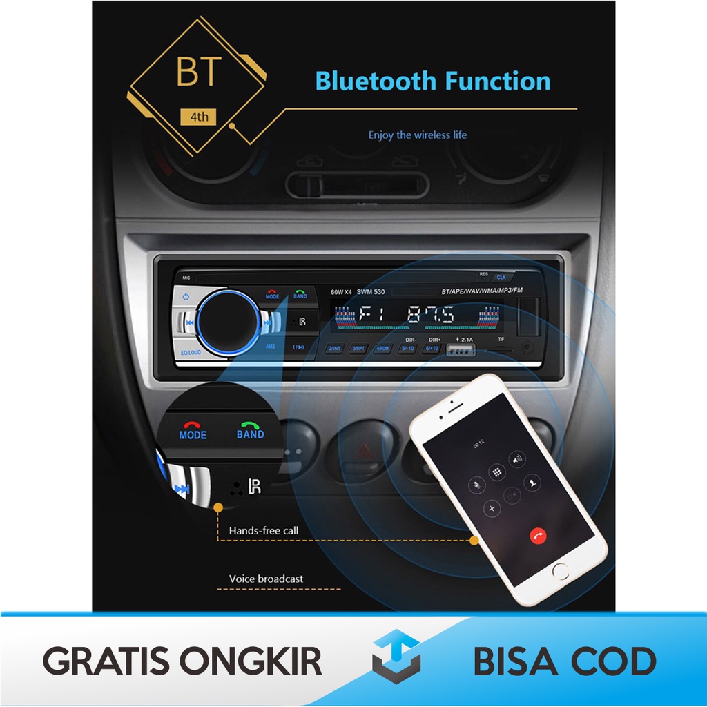 TAPE AUDIO BLUETOOTH CAR SINGLE DIN BY TAFFWARE JSD-530 REMOTE CONTROL