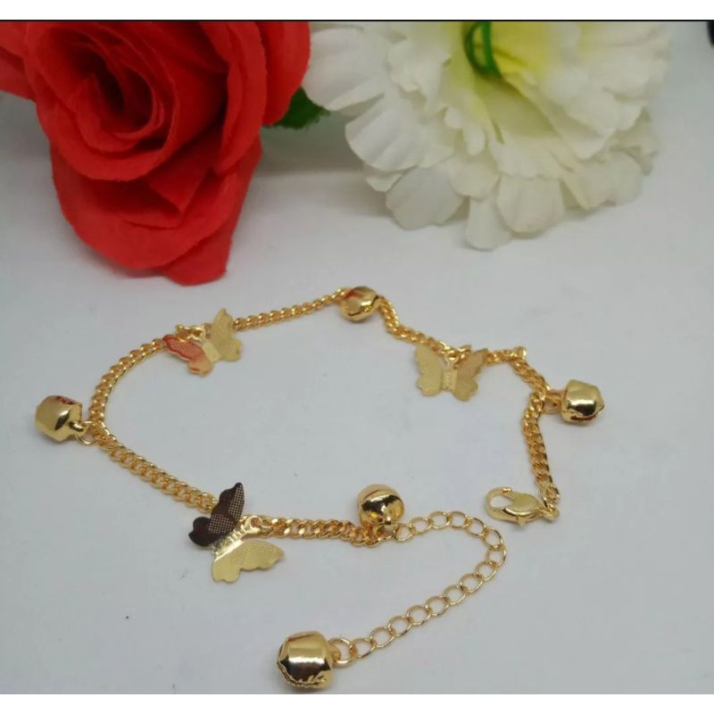 gelang kaki motif kupu-kupu,gelang titanium asli anti luntur anti karat,gelang perhiasan fashion wanita terbaru, perhiasan mirip mas asli,perhiasan berlapis emas 24 k