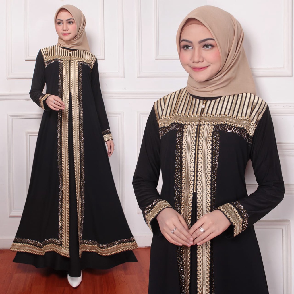 (BUSUI) Gamis Busui Terbaru resleting depan hitam - YNR - Gamis Busui Terbaru 2021 Modern kekinian -