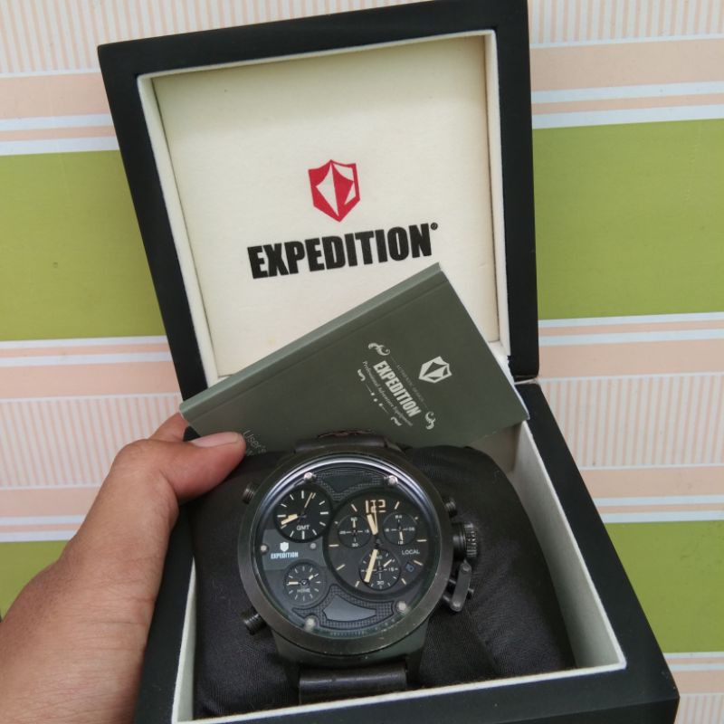 Jam Tangan Pria Kulit Expedition E6396M Triple Time Original Preloved / Second / Bekas