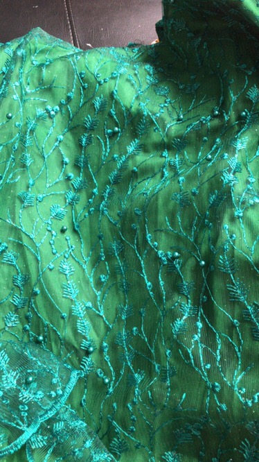 Batik Couple Brukat Tille Mutiara Motif Parang Selendang Nirmala Hijau Botol