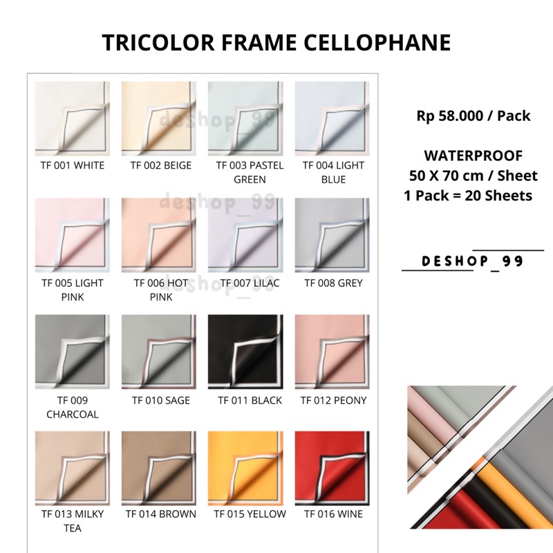 

[20 Lembar ] FLASH SALE KERTAS BUKET TRICOLOR FRAME CELLOPHANE | WRAPPING PAPER | KERTAS BUNGA PEMBUNGKUS 3 WARNA