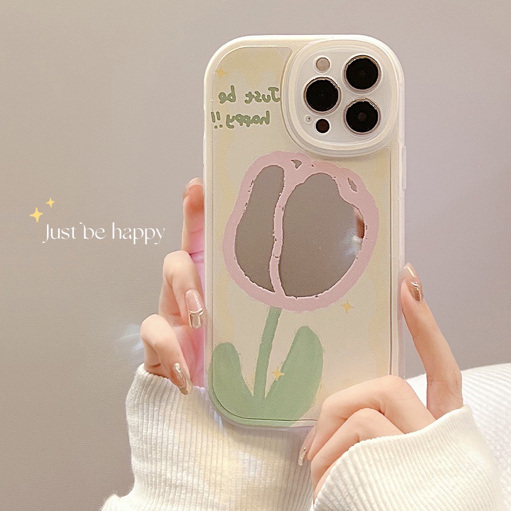 IPHONE Case Cermin Bunga Tulip Kuning Musim Panas Cahaya Ponsel Cover Untuk Iphone7 8 PLUS X XR XS 11 12 13 14 MINI PRO MAX SE 2020