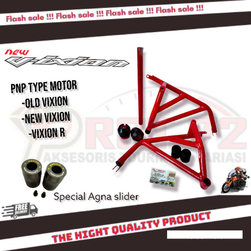 Tubular Crashbar VIXION / Crashbar New Vixion & Old V-ixion Tubular + Jalu Slider Agna Full Hitam
