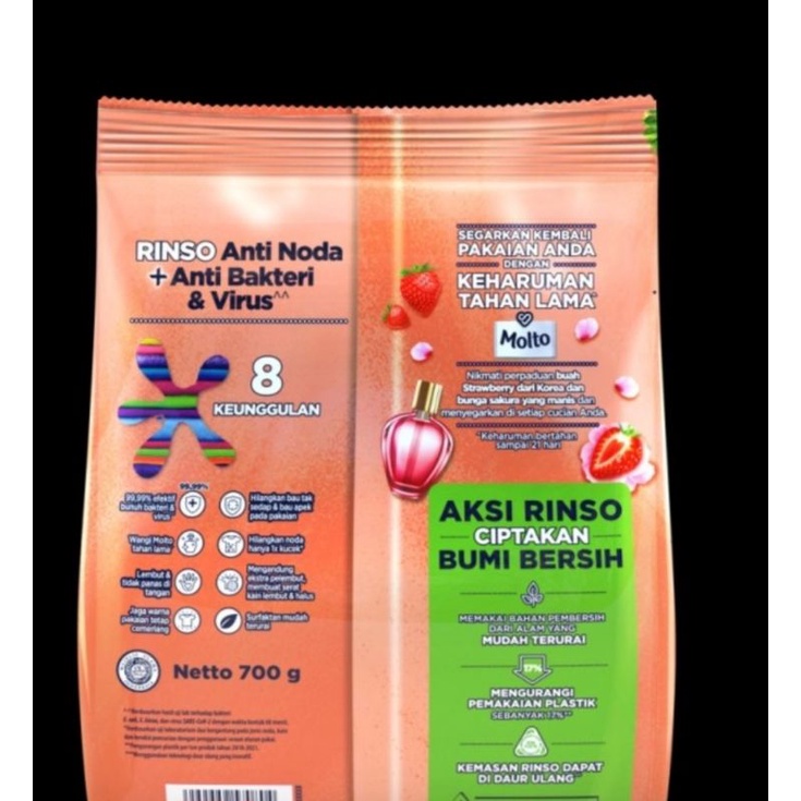 Rinso Korean Stroberi 700gr Detergent Bubuk Rinso Anti Noda Anti Bakteri Rinso