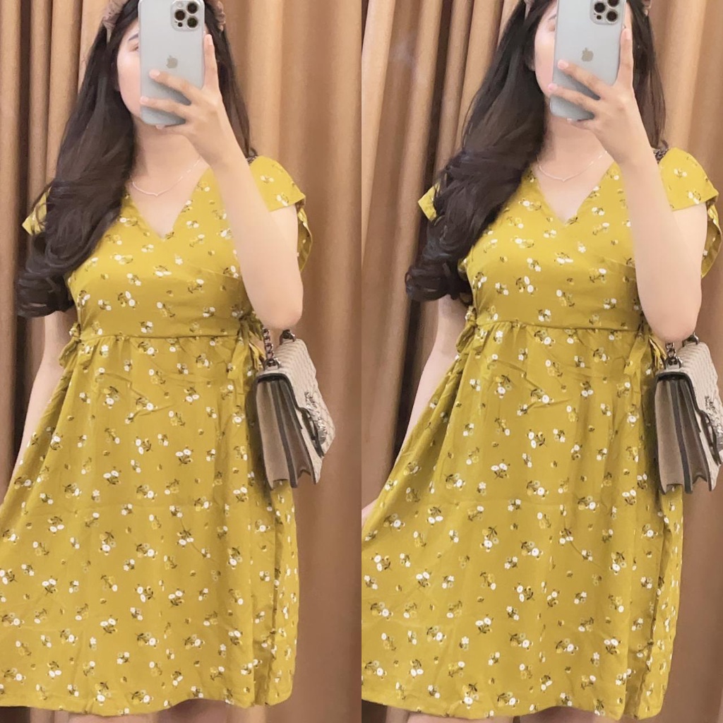 Baju tidur Daster kekinian kimono busui frendly bahan rayon adem-BUNGA MUSTARD