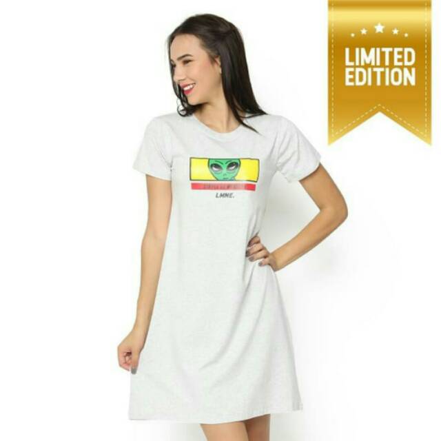 LEMONE Combed spandek premium Dress kaos lengan pendek wanita alien
