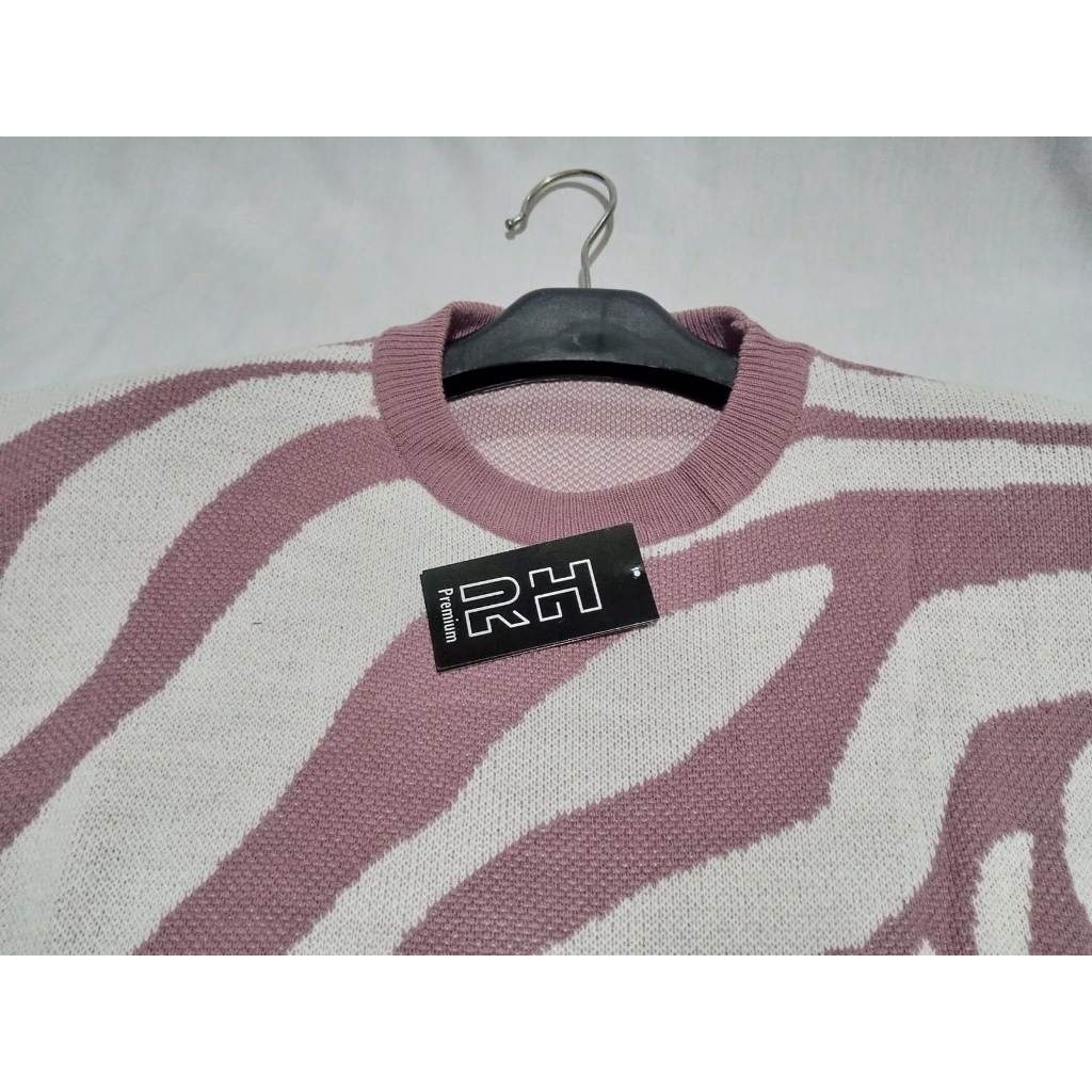 RH - SWEATER BAJU RAJUT CROPTOP CREW NECK MOTIF ZEBRA TEBAL HALUS ORIGINAL