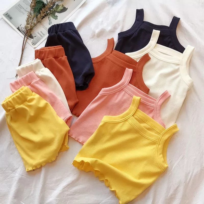 BEFAST - ZTL OOTD Setelan Anak DHANA / set anak singlet kiddy / Pakaian Anak-Anak Perempuan / Setelan Atasan Tanpa Lengan+Celana Pendek / Fashion Anak Perempuan Santai / Baju Rumahan Anak Perempuan / Terbaru 2022 / Terlaris