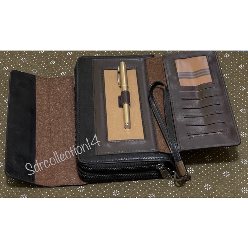 Handbag Montblanc Kulit Model kayu Free Fena Clutch 2resleting pria/Wanita