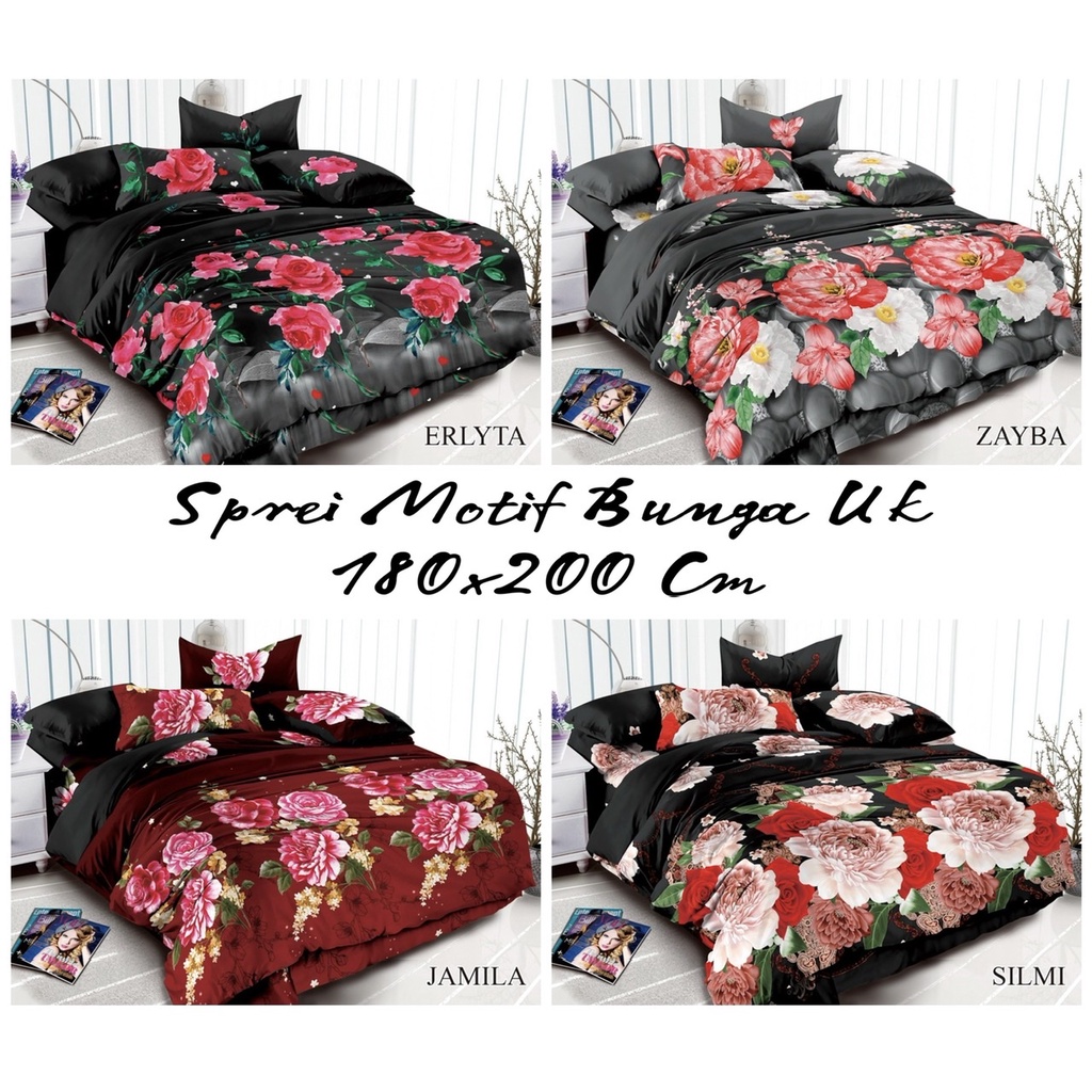 Sprei Motif Bunga Cantik Uk 180x200 Cm Bahan Katun Disperse Anti Panas