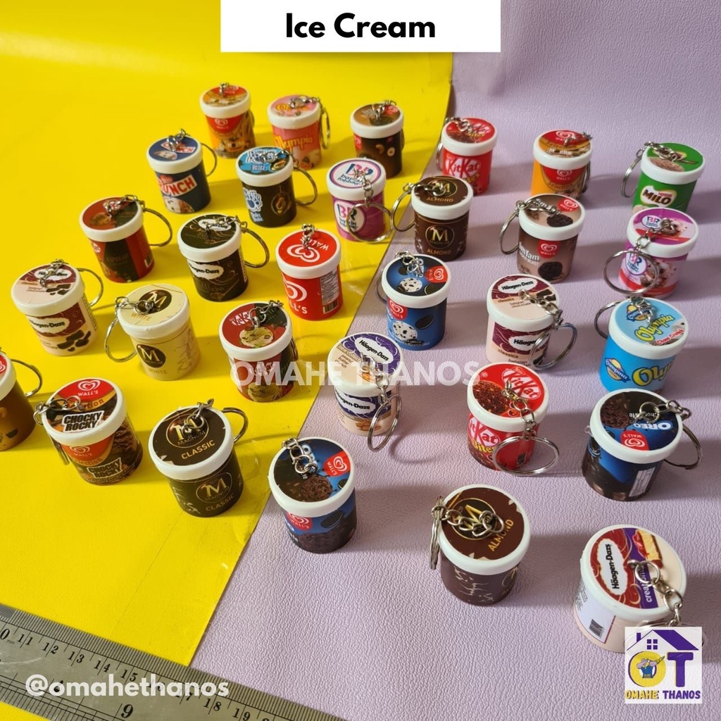 Aneka Gantungan Kunci Viral BISA PILIH MOTIF/gantungan replika miniatur snack/icecream/minuman/mie cup/samyang/boba/ganci snak/snek/rokok/eskrim/ganci unik/bts/gantungan kunci unik lucu murah kekinian/ganci seribuan/suvenir souvenir nikah murah-Ice cream