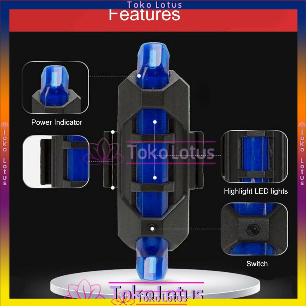 【HARGA MURAH】Lampu Belakang Sepeda LED USB Rechargeable Anti Air untuk Peringatan Bonus Kabel cash