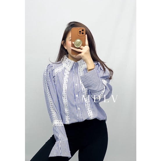 MDLV ~ BM 2383 GIOBERTA PUFF SLEEVE STRIPED SHIRT // ATASAN LENGAN PANJANG // FASHION IMPORT WANITA