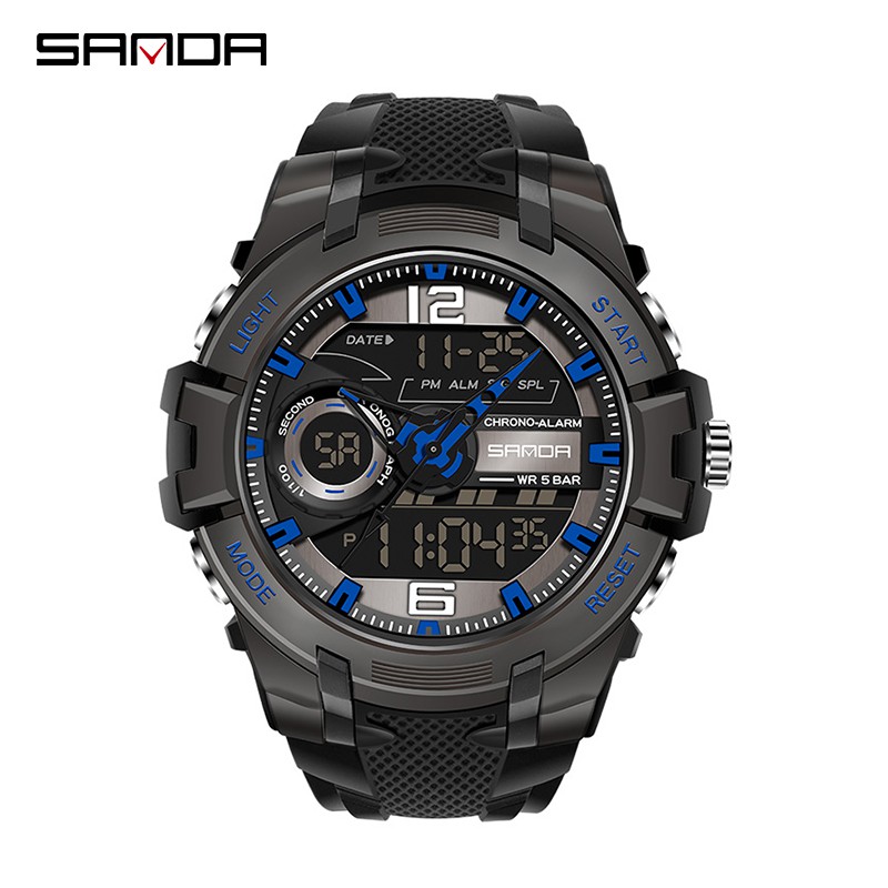 SANDA 6015 Jam Tangan Pria Digital Analog Sport EL Backlight Tali Rubber Anti air WATCHKITE WKOS