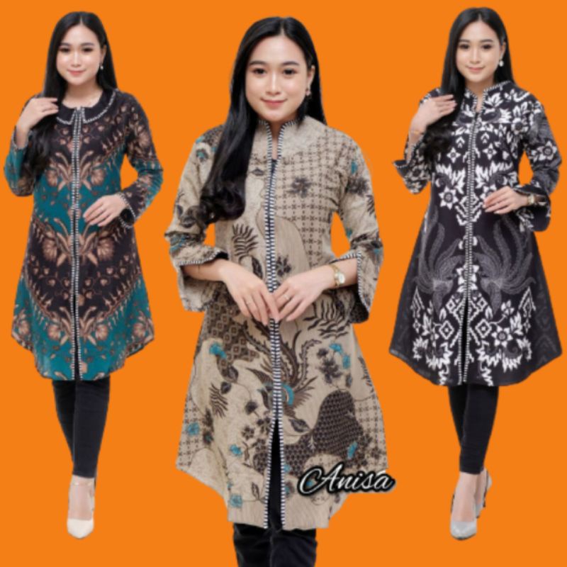 Batik tunik zipper depan songket busui ori Mirah batik