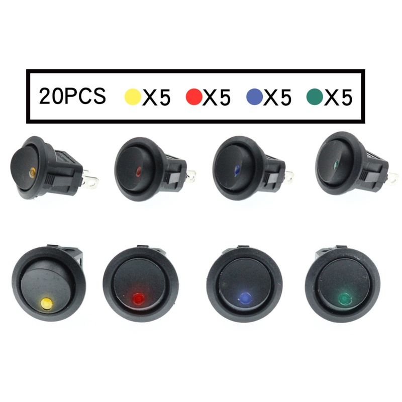 Btsg 20pcs Rocker Switch Bulat 12V Untuk Mata Kucing Dengan Indikator KCD1 Power Switch 3p