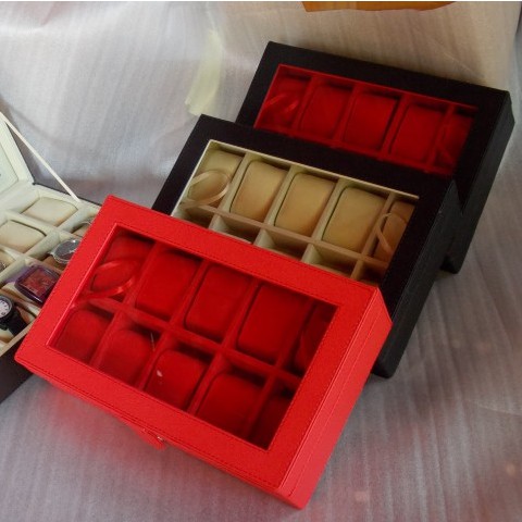 HITAM MERAH - Kotak Jam Tangan JUMBO isi 10 / Box Tempat Jam Tangan Arloji / Watch Box