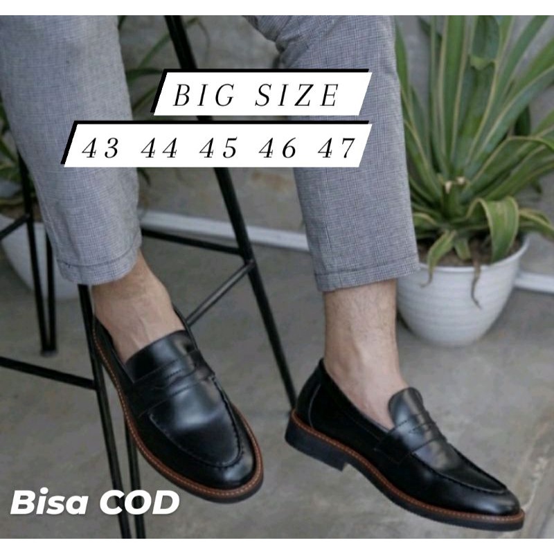 Sepatu Loafers Barack Big Size 43-47 /Pantofel Oxford size JUMBO Kulit Hitam / Slip On Sepatu Kerja BESAR Banget, 47