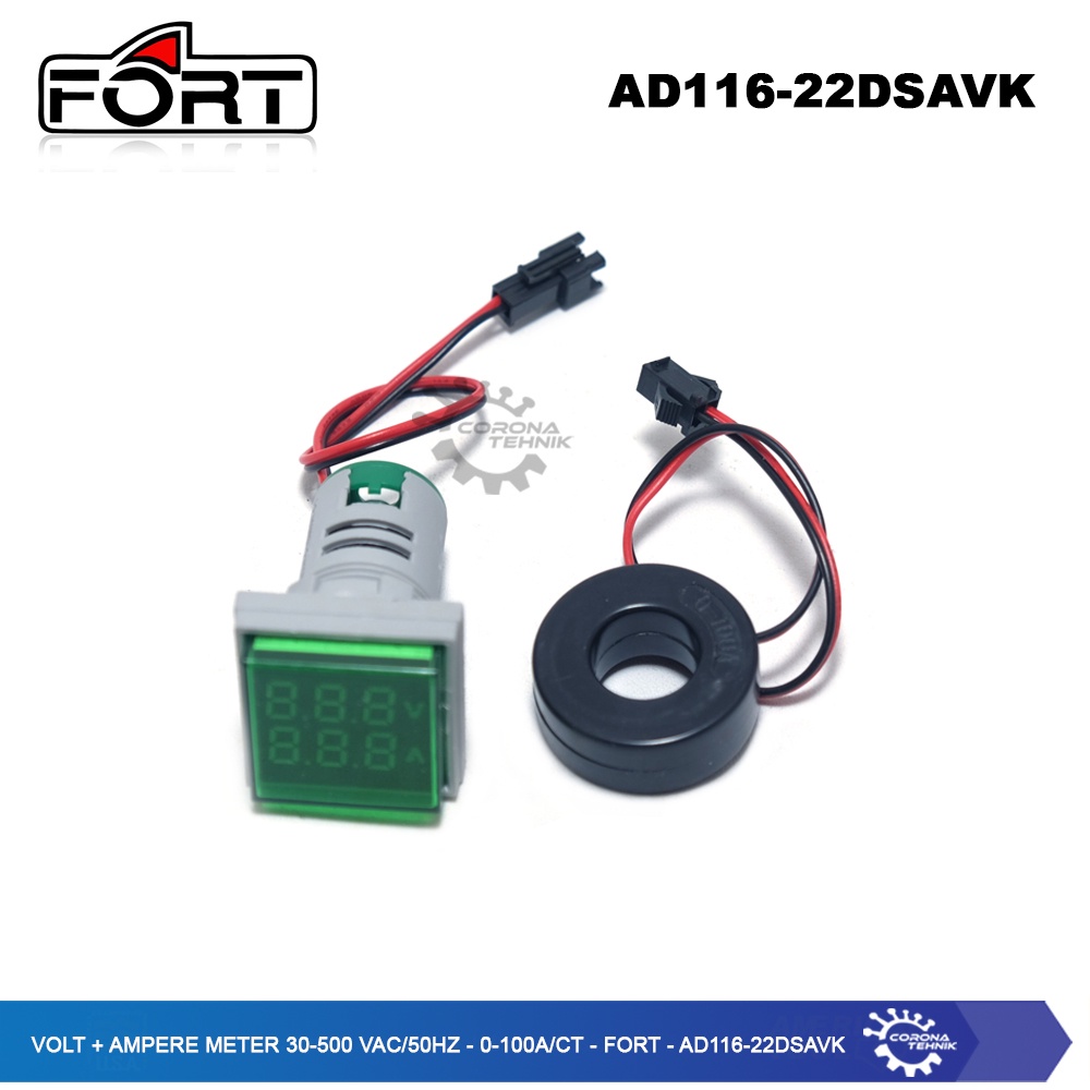 Fort - AD116-22DSAVK - Volt + Ampere Meter 30-500 VAC/50Hz - 0-100A/CT