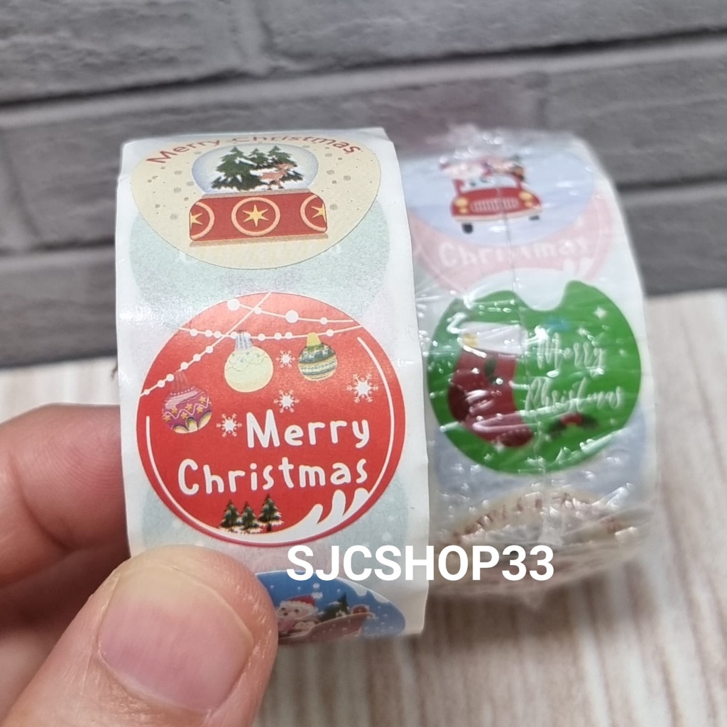 sticker label christmas B / natal mix 1 roll isi 500 pcs