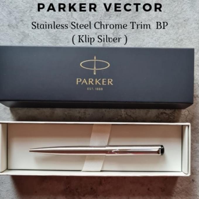 

Pulpen Parker Mewah Vector Matte Black-Silver Ballpoint + Gravir Laser - S, Clip Silver