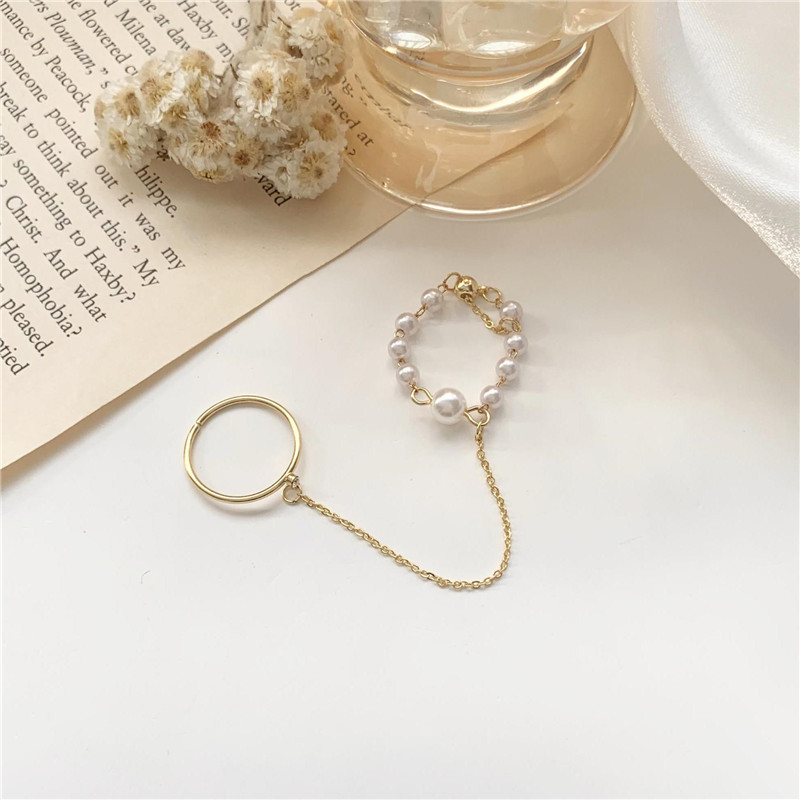 YEEZII Cincin Rantai Adjustable Hias Mutiara Zircon Gaya Korea Untuk Wanita