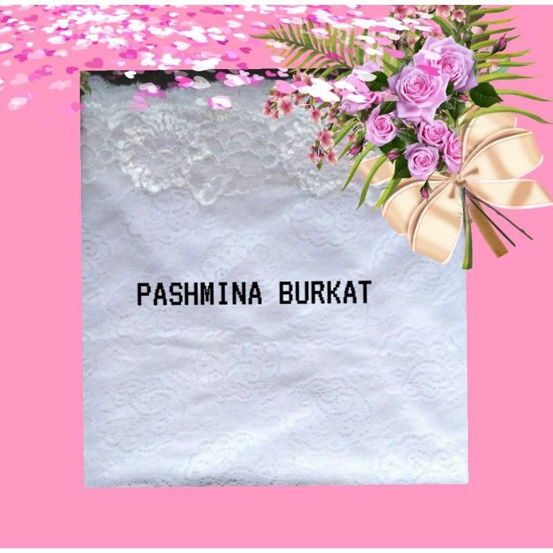 COD Pashmina Brukat Renda/Hijab Akad Nikah-Putih
