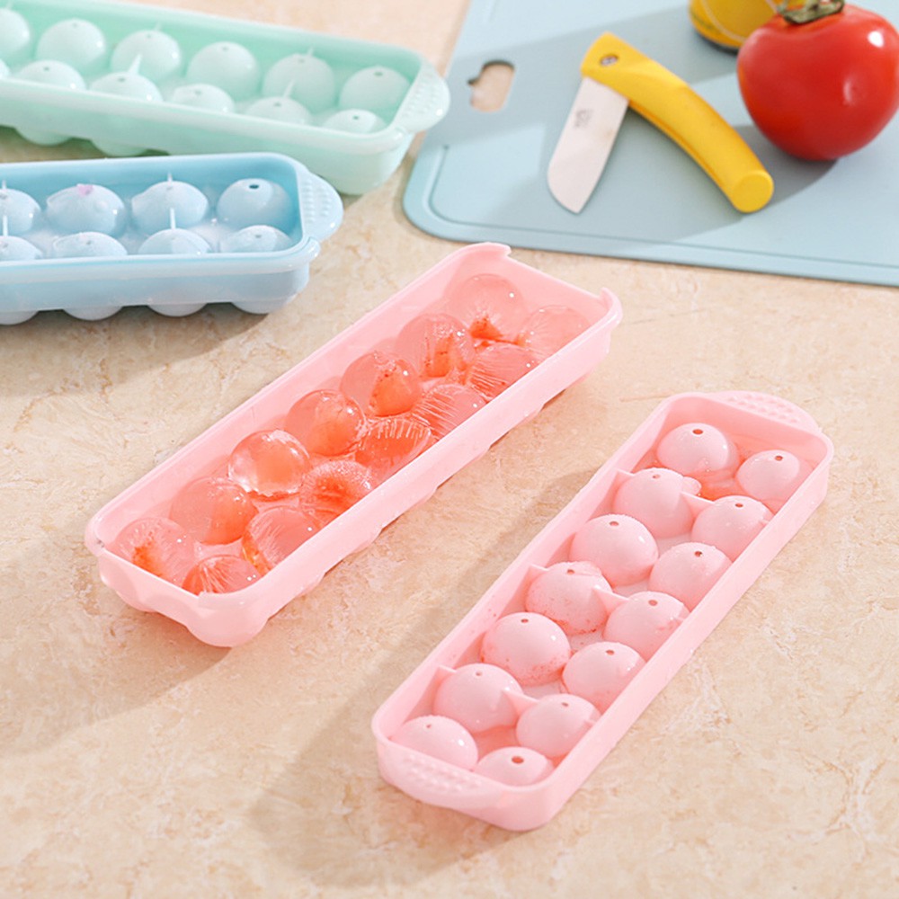 【COD Tangding】14 Holes Round Balls Ice Mold Plastic Tray Ice Hockey Grid Making Box Molds