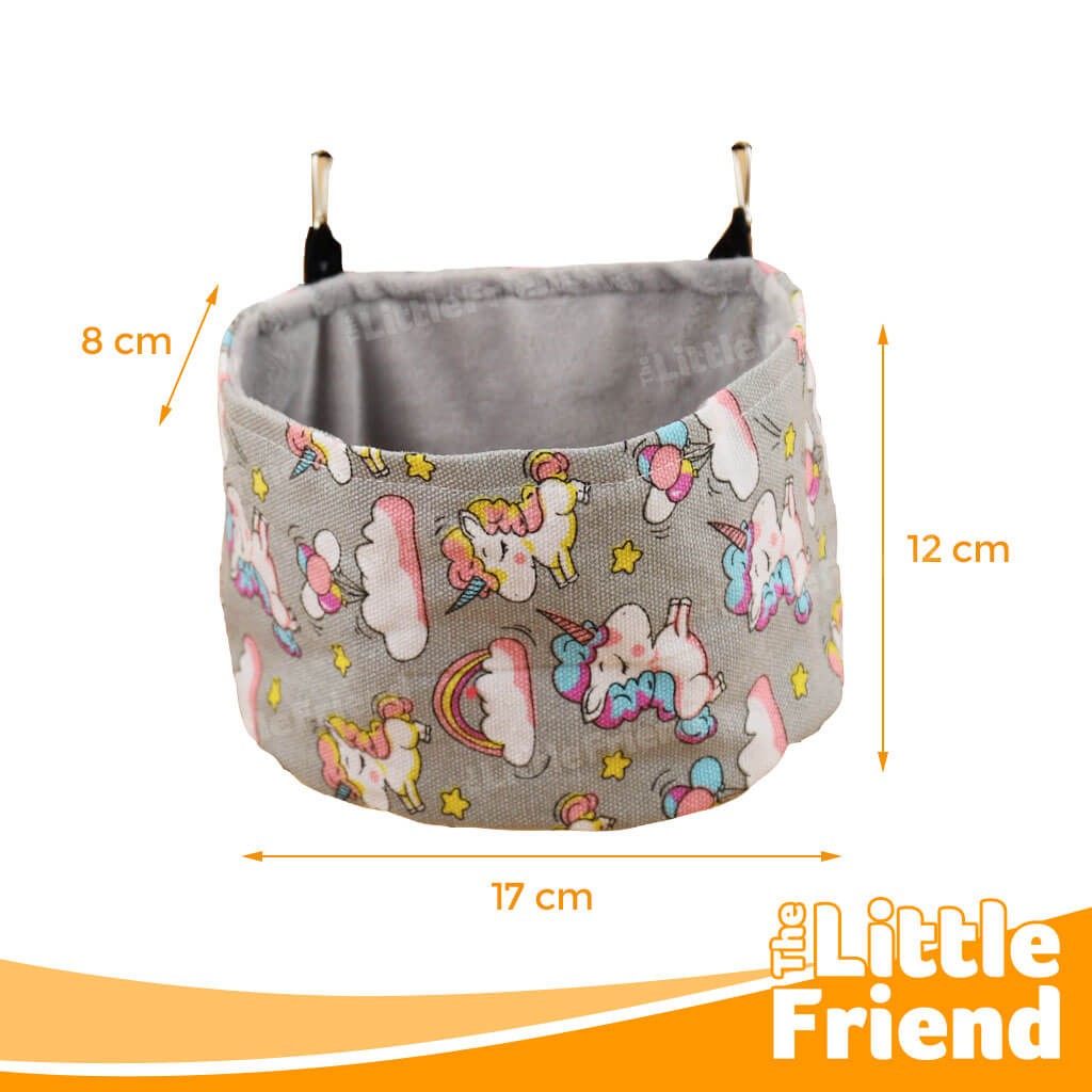 Sleeping Pouch Model Kantong Gantung untuk Sugar Glider Hamster Kanvas Motif Unicorn