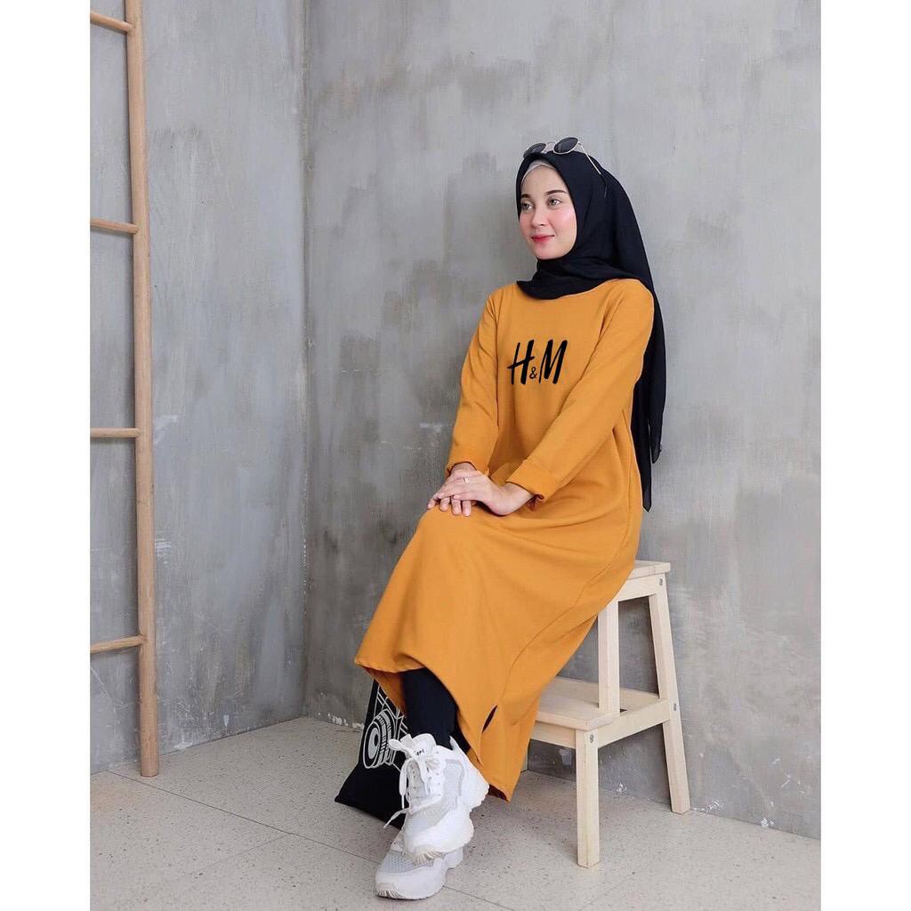 Long Tunik Hanna Motif Bordir COD-Kaos Wanita model Hijab