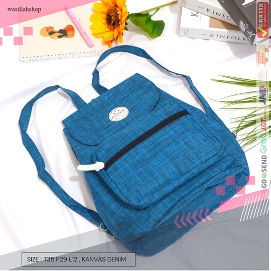 TAS WANITA CEWEK RANSEL SERUT KANVAS VARIAN AOERA FASHION produk lokal
