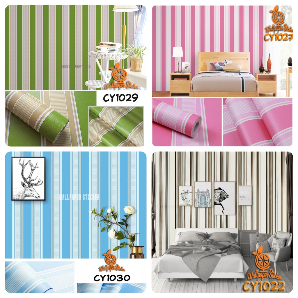 Wallpaper Dinding Stiker Motif Salur Elegan 45cm x 8m Wallpaper Dinding Polos Salur Wallpaper Dinding Salur Kamar Tidur