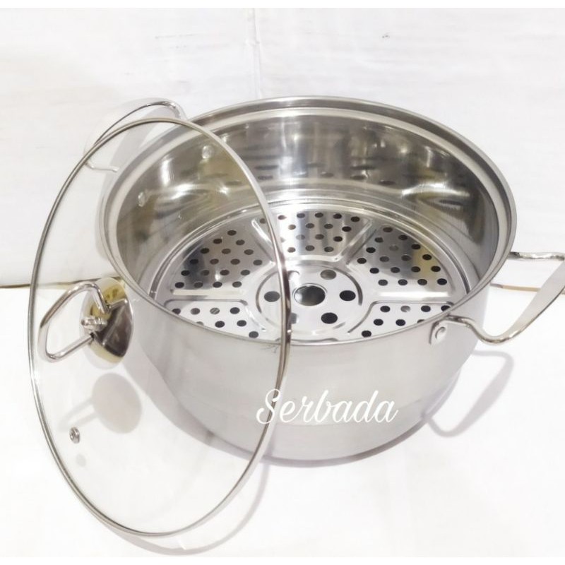 24cm Classic Soup Pot Stainless Steamer Panci Sop Sudah Termasuk Kukusan