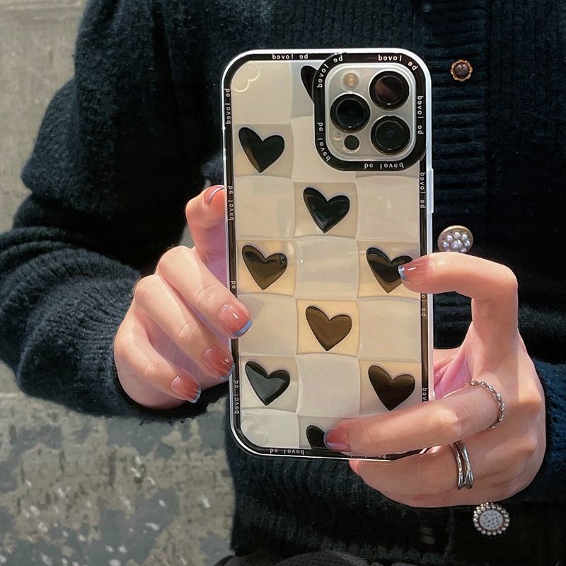 Case Bahan Silikon Motif Catur Dan Hati Untuk Iphone 7 8 Plus X Xs Xsmax 11 12 Pro Max Promax 13 13pro 13promax