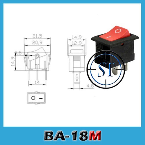 BA-18M Switch 2P Karaoke Merah 15x21mm tanpa Led 2Pin 2 Pin Saklar Kotak Box Ampli