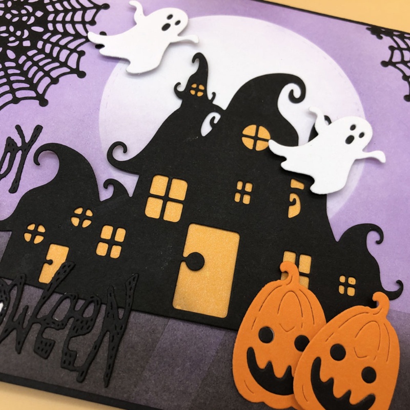 Zzz Cetakan Stensil Cutting Dies Motif Hantu / Labu Halloween Bahan Metal Untuk Scrapbook / Craft DIY