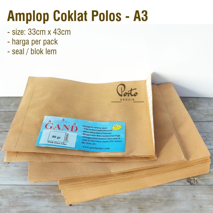 

Grand Amplop Coklat Samson Kraft Polos Seal A3 33cm x 43cm per pack Amp